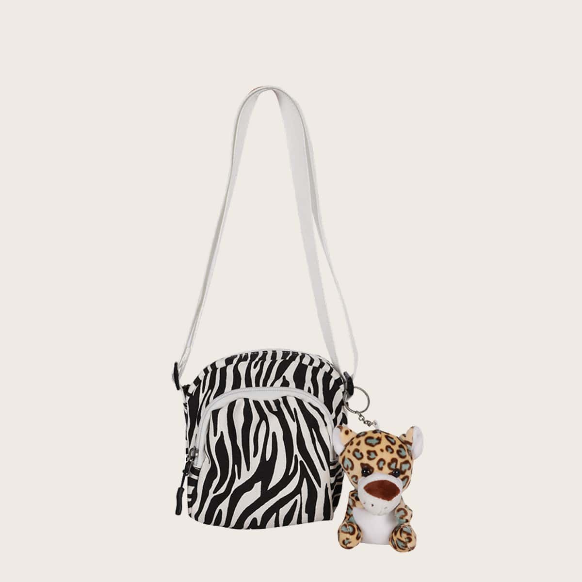 

Leopard Charm Zebra Striped Bag, Black and white