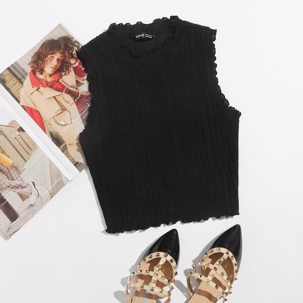 

Lettuce Trim Crop Tank Top, Black