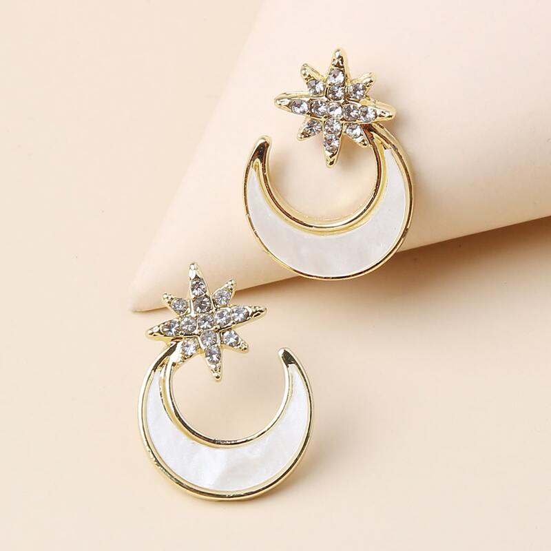 

Rhinestone Star & Moon Drop Earrings, White