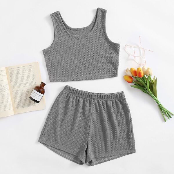 

Solid Tank Top & Shorts Lounge Set, Grey