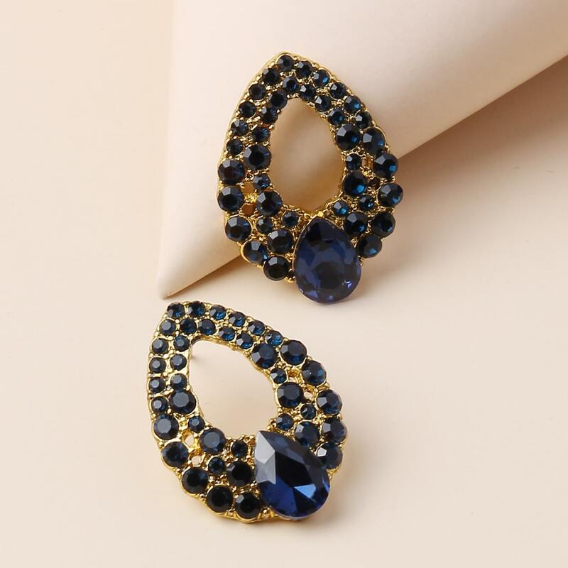 

Water Drop Gemstone Drop Earrings, Navy blue