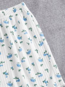 碎花纽扣前睡衣套装白色套装 - 白色 - 查看 5