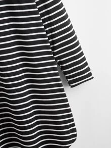 SHEIN LUNE Elbow Patched Striped Tee Dress - Black and White - View 4