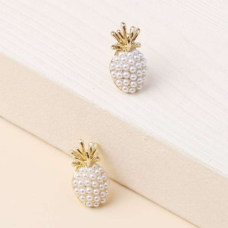 

Faux Pearl Pineapple Stud Earrings, White