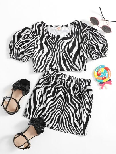 طقم قطعتين طفلة صغيرة شبكة المتباين مخطط بجلد الحمار الوحشي  كاجوال