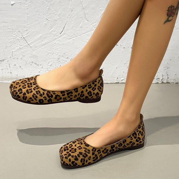 

Leopard Ballet Flats, Brown