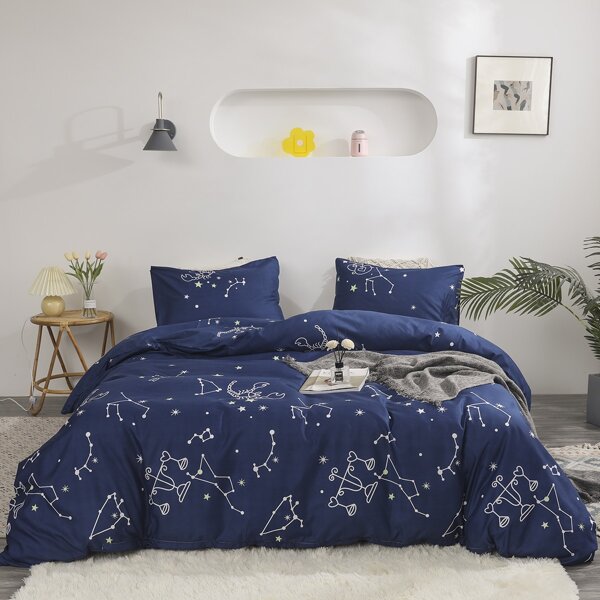 

Constellation Print Bedding Set Without Filler, Blue