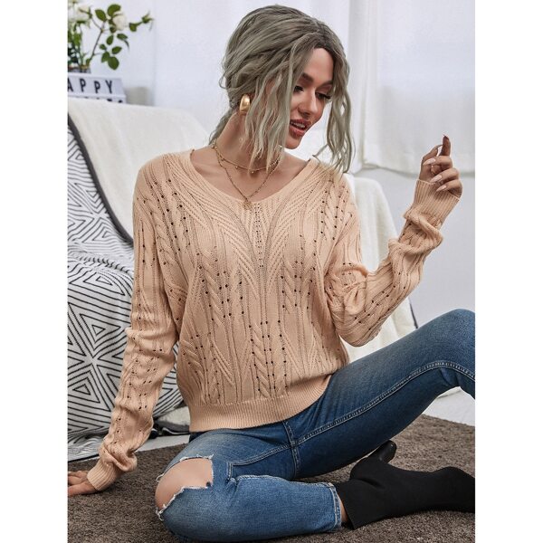 

Cable Knit Drop Shoulder Sweater, Apricot