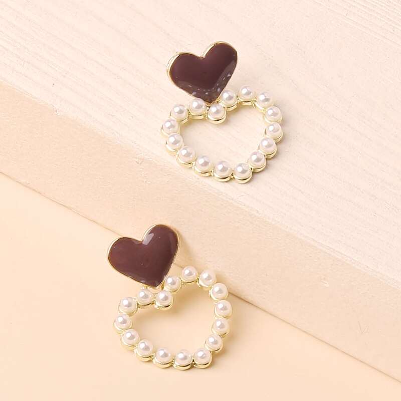 

Faux Pearl Heart Drop Earrings, White