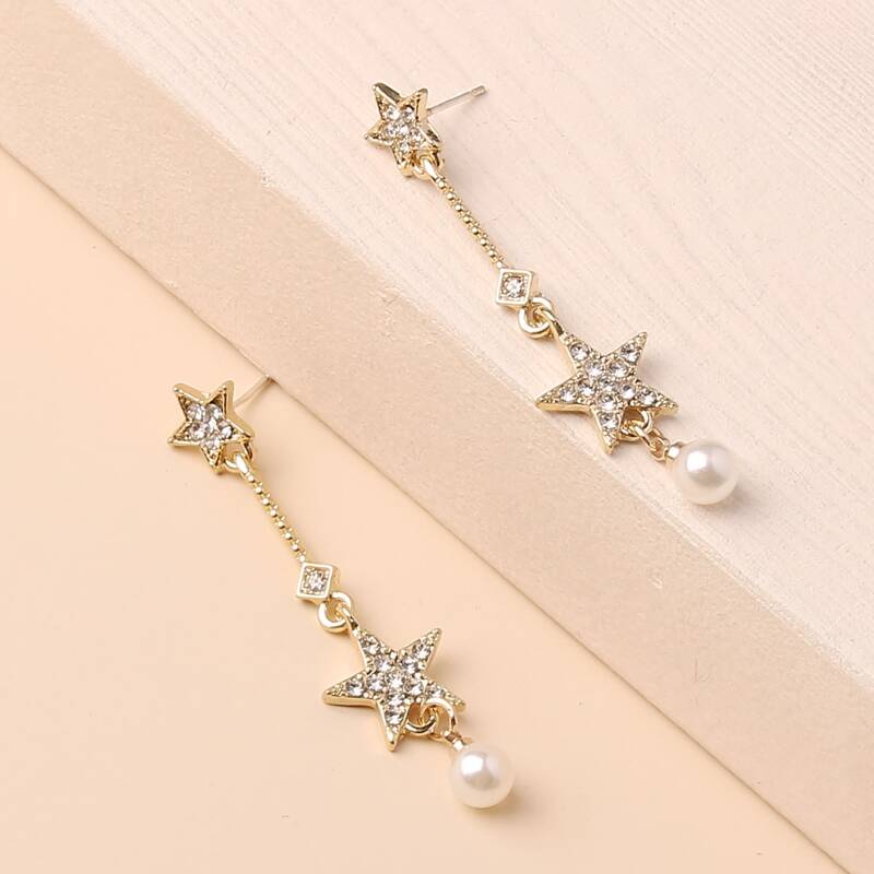 

Rhinestone Star Linear Drop Earrings, Gold