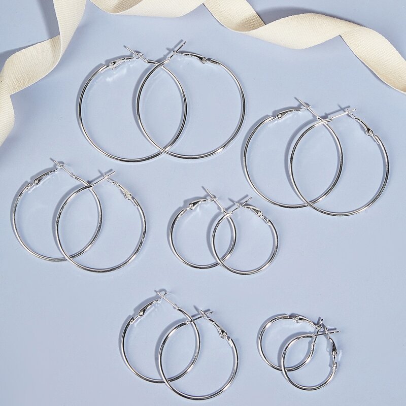 

6pairs Hoop Earring Set, Silver
