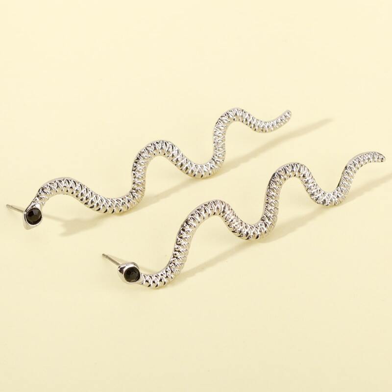 

Snake Design Drop Earrings, Silver