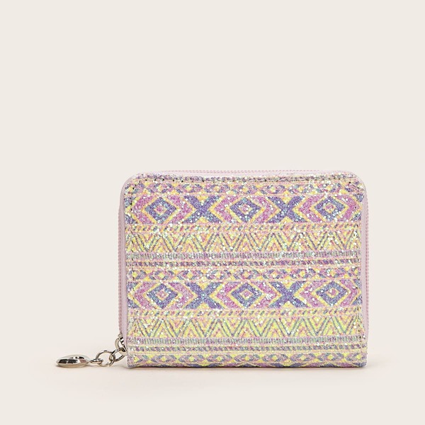 

Glitter Geometric Graphic Zip Around Purse, Multicolor