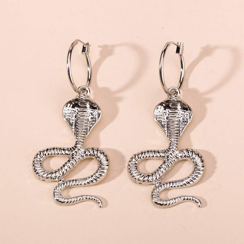 

Snake Design Drop Earrings, Silver