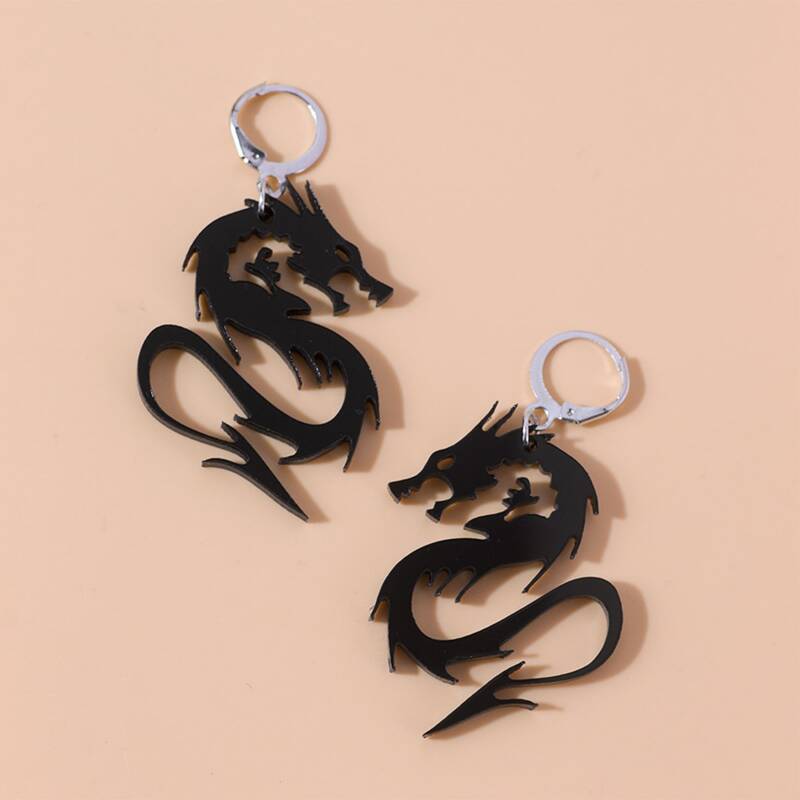 

Chinese Dragon Drop Earrings, Black
