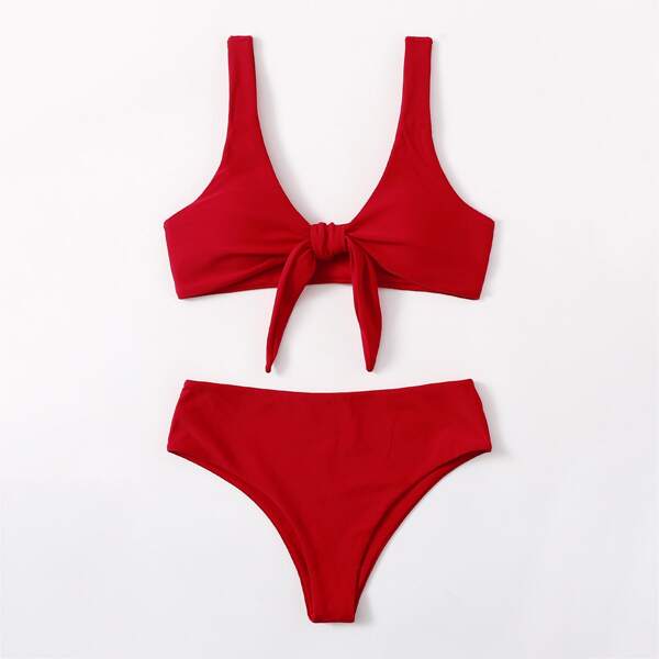 

Knot Front Bikini Swimsuit, Red
