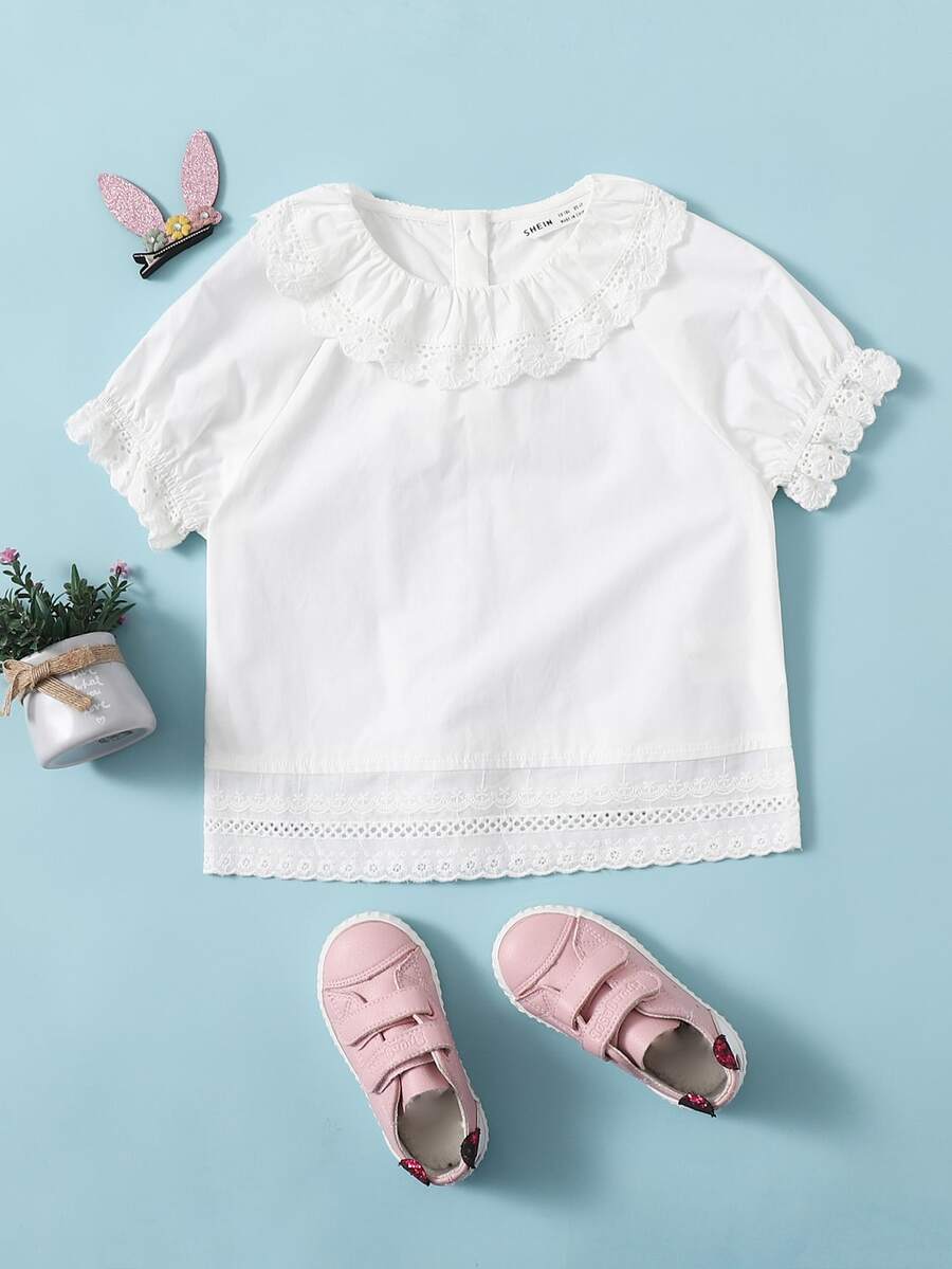 SHEIN Blusas para niña pequeña Botón Liso Dulce - Blanco - Ver 1