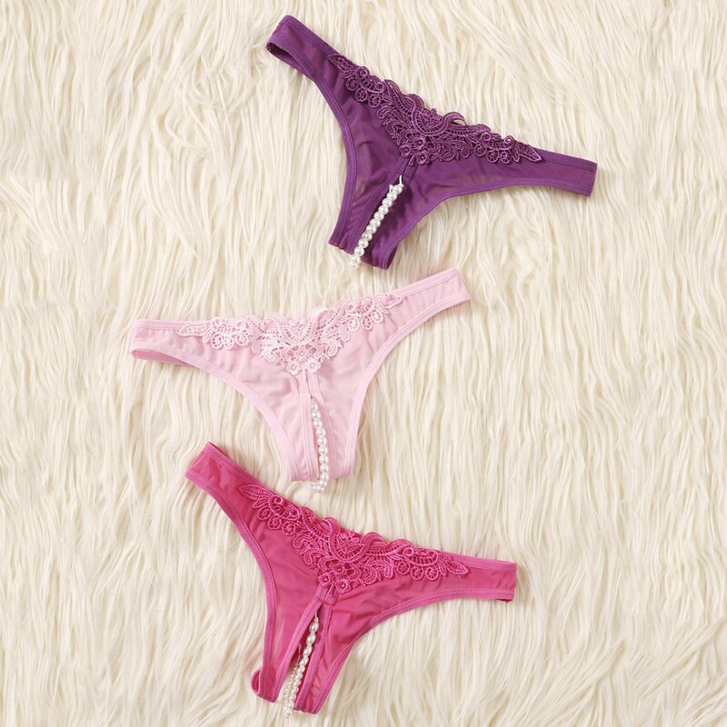 

3pack Faux Pearl Crotchless Panty Set, Multicolor