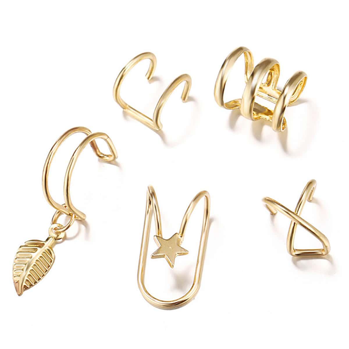 

5pcs Leaf Charm Ear Cuff, Gold