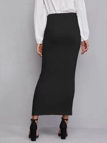 Mulvari Falda unicolor con textura - Negro - Ver 2