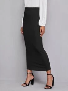 Mulvari Falda unicolor con textura - Negro - Ver 5