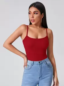 SHEIN EZwear Rib-knit Solid Cami Top - Red - View 1