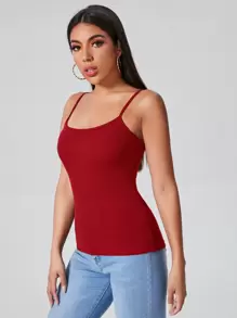 SHEIN EZwear Rib-knit Solid Cami Top - Red - View 3