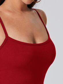 SHEIN EZwear Rib-knit Solid Cami Top - Red - View 4
