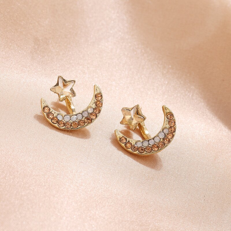 

Rhinestone Moon & Star Stud Earrings, Gold