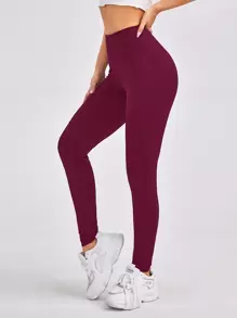 SHEIN High Waist Solid Leggings - Burgundy - View 1