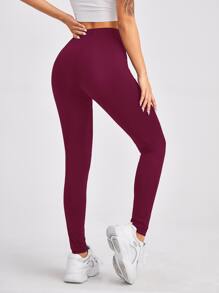 SHEIN High Waist Solid Leggings - Burgundy - View 2