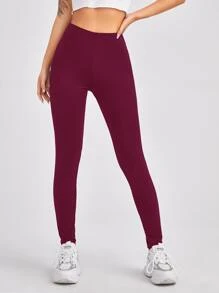 SHEIN High Waist Solid Leggings - Burgundy - View 4