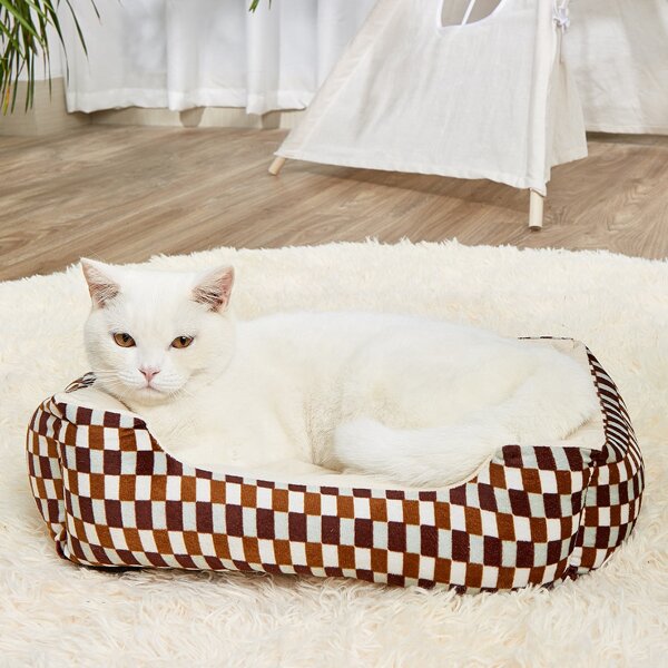 

Checkered Plush Pet Bed, Brown