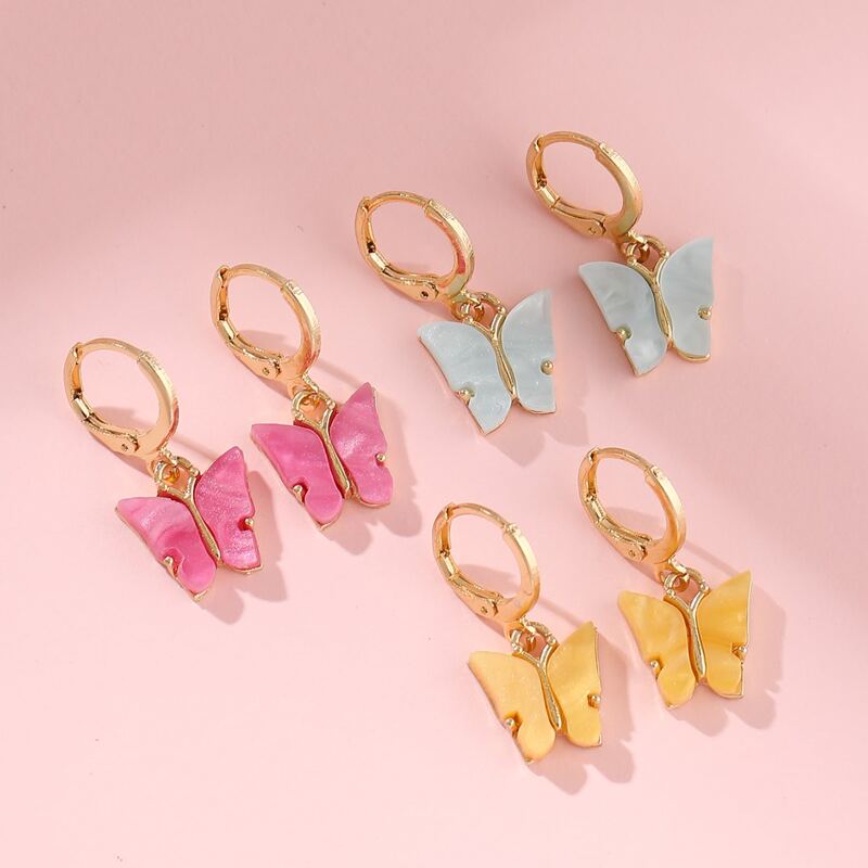 

3pairs Butterfly Drop Earrings, Multicolor