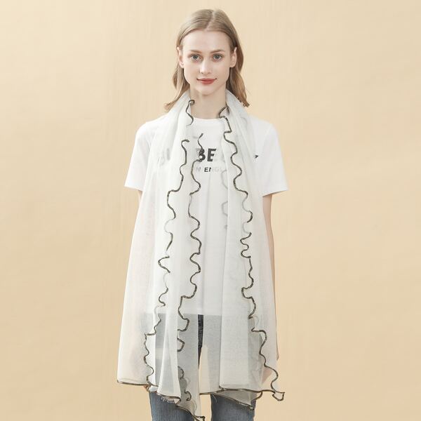 

Ruffle Hem Mesh Scarf, White