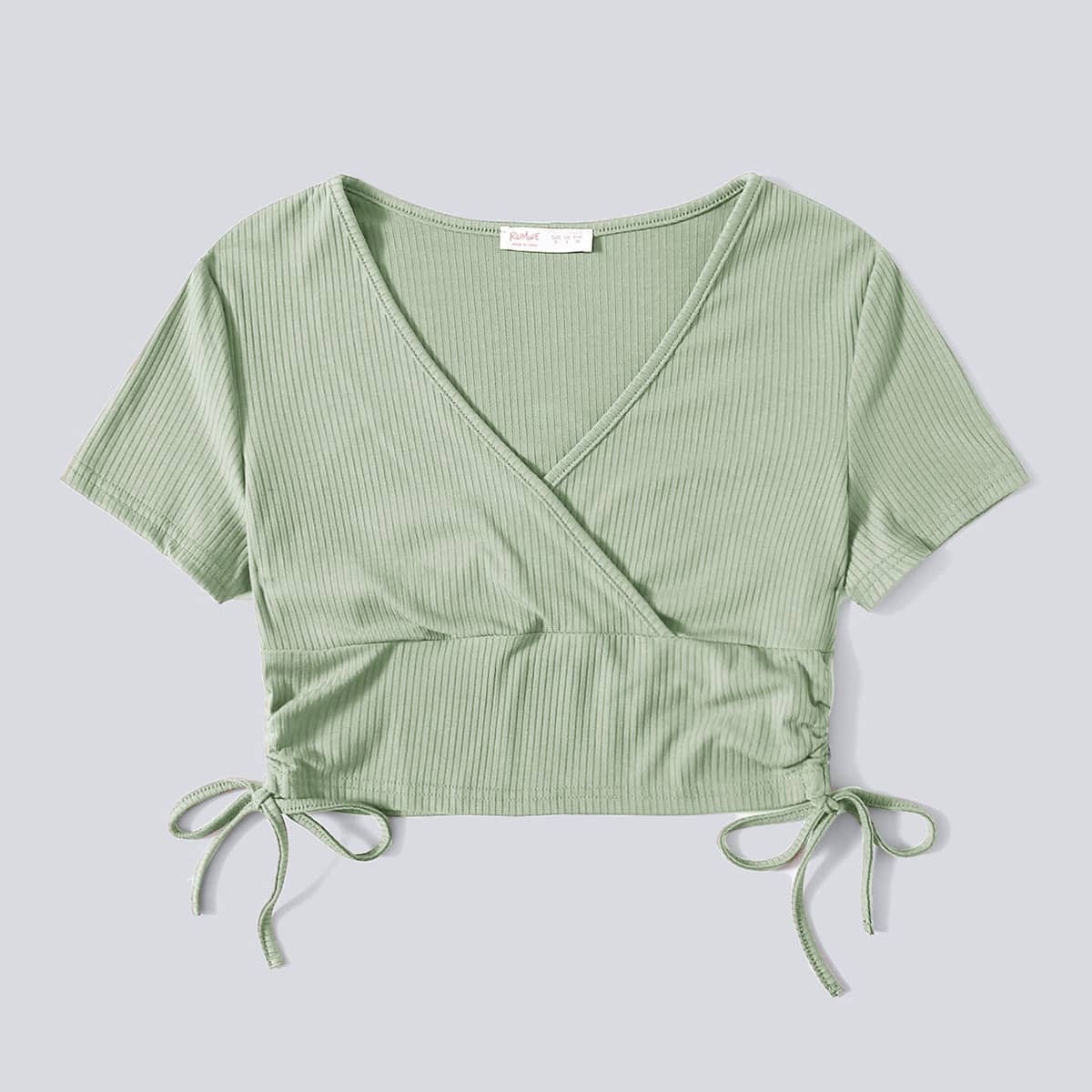 

Drawstring Side Wrap Crop Tee, Mint green