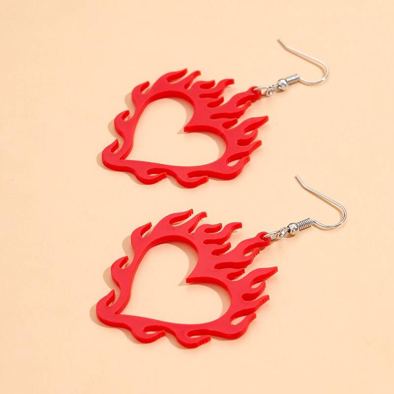

Heart Flame Drop Earrings, Red