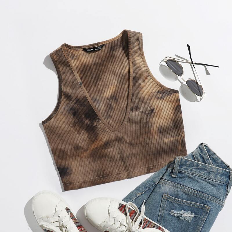 

Tie Dye Crop Tank Top, Brown