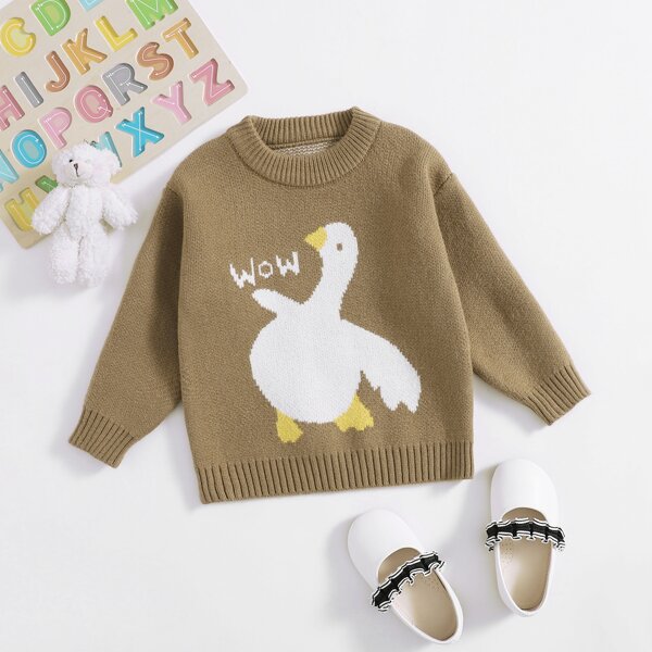 

Toddler Girls Cartoon And Letter Graphic Sweater, Mocha brown