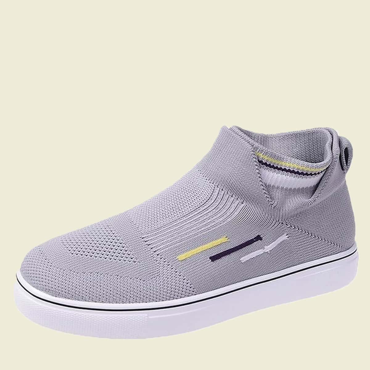 

Striped High Top Slip On Knit Sneakers, Grey