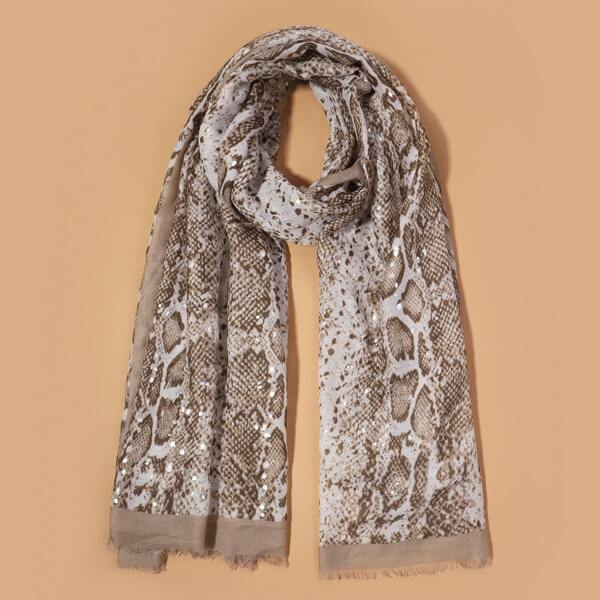 

Snakeskin Pattern Raw Hem Scarf, Multicolor