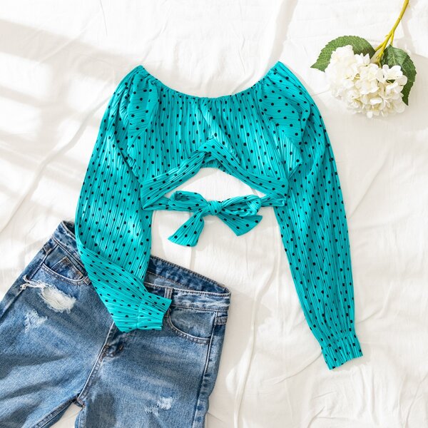 

Polka Dot Crop Cover Up, Mint blue