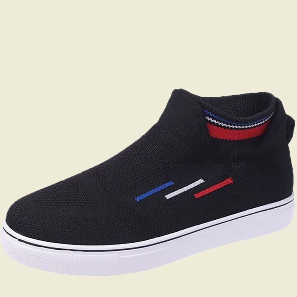 

Striped High Top Slip On Knit Sneakers, Black