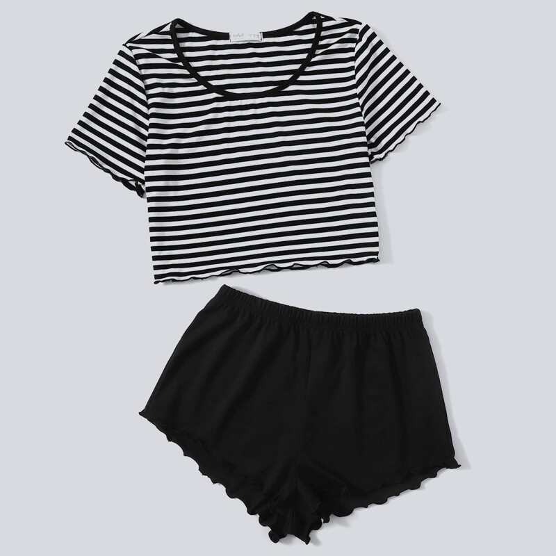 

Stripe Lettuce Trim PJ Set, Multicolor