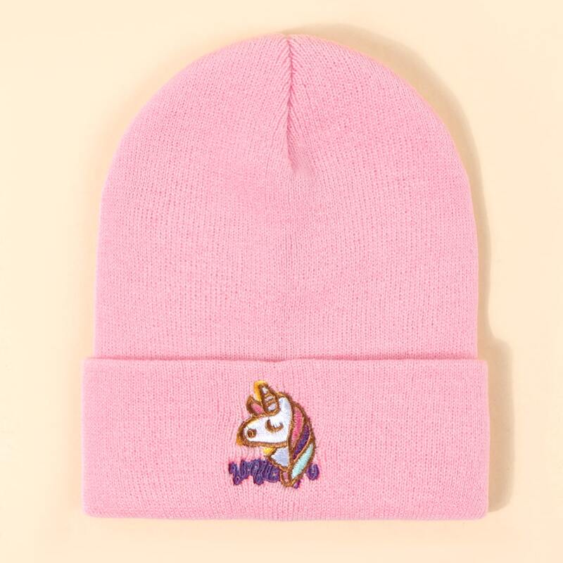 

Unicorn Embroidery Knit Beanie, Pink