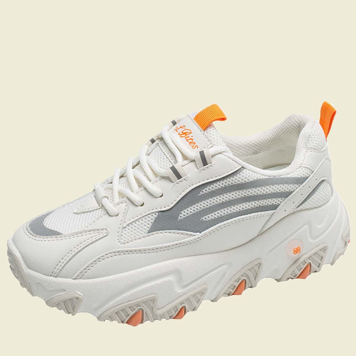 

Lace-up Mesh Chunky Sneakers, Beige