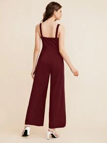 BizChic Notch Neck Solid Slip Jumpsuit Workwear - Maroon - View 2