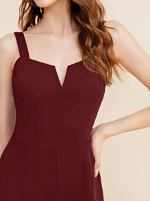 BizChic Notch Neck Solid Slip Jumpsuit Workwear - Maroon - View 4