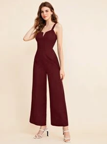 BizChic Notch Neck Solid Slip Jumpsuit Workwear - Maroon - View 5