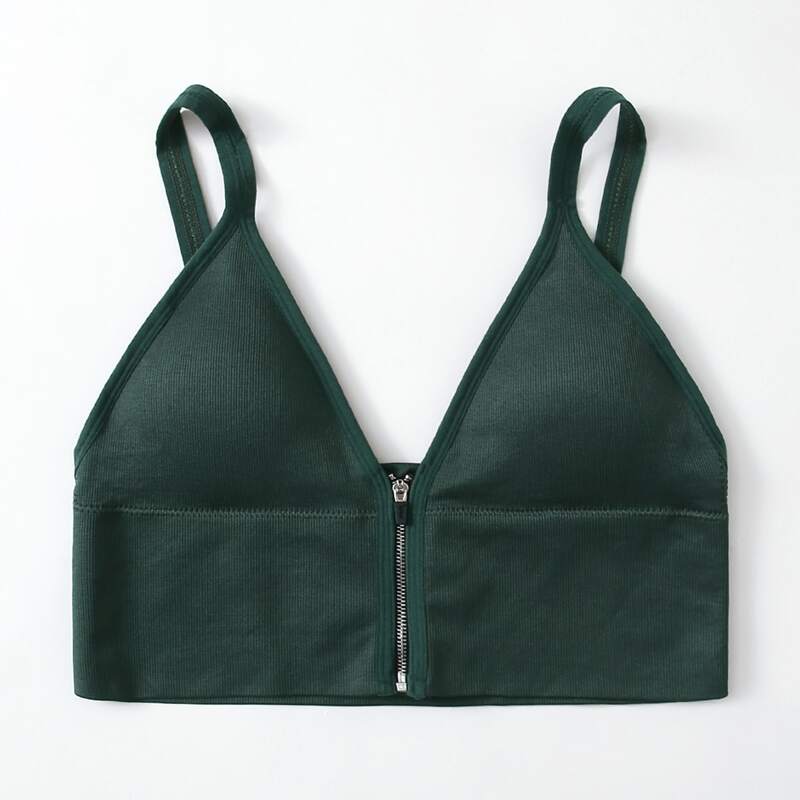 

Ribbed Zip Front Bralette, Green